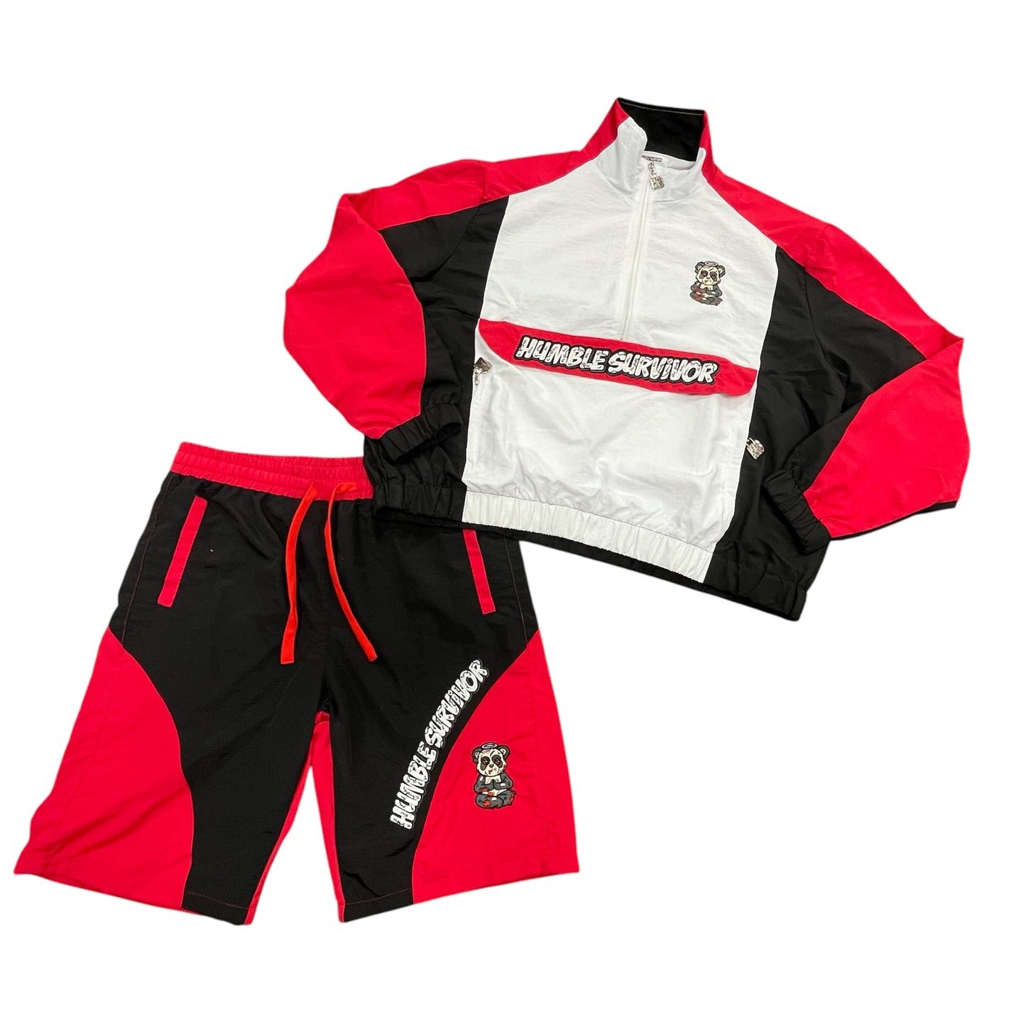 Retro Windbreaker Shorts - Red